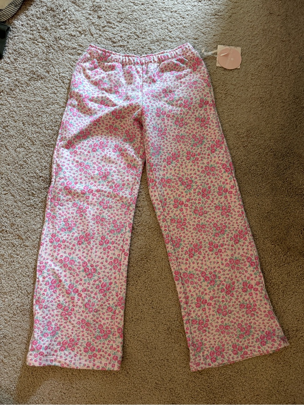 LoveShackFancy Pink Floral Sweatpants for Kids